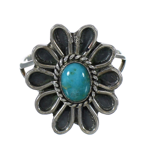 Silver And Turquoise Flower Ring Size 8-1/4 YX90437